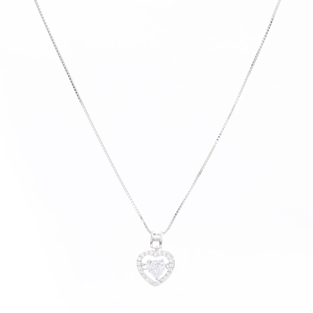 Silver Solitaire Heart Necklace