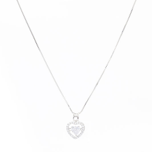 Silver Solitaire Heart Necklace